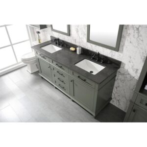 Legion Furniture WLF2272-PG 72 Inch Pewter Green Double Single Sink Vanity Cabinet with Blue Lime Stone Top