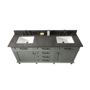 Legion Furniture WLF2272-PG 72 Inch Pewter Green Double Single Sink Vanity Cabinet with Blue Lime Stone Top