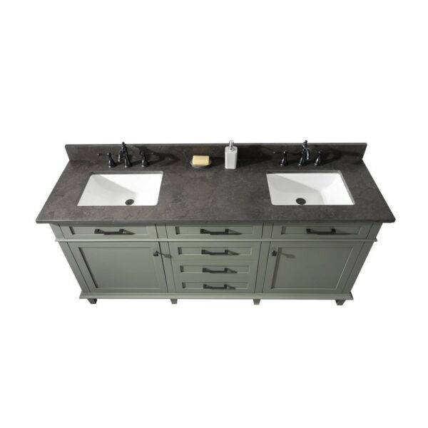 Legion Furniture WLF2272-PG 72 Inch Pewter Green Double Single Sink Vanity Cabinet with Blue Lime Stone Top