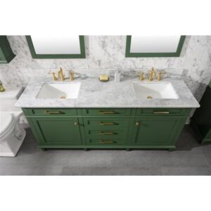 Legion Furniture WLF2272-VG 72 Inch Vogue Green Double Single Sink Vanity Cabinet with Carrara White Top