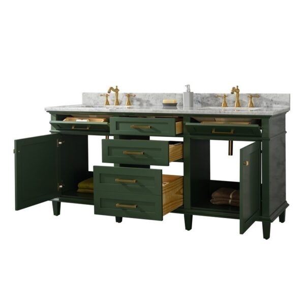 Legion Furniture WLF2272-VG 72 Inch Vogue Green Double Single Sink Vanity Cabinet with Carrara White Top