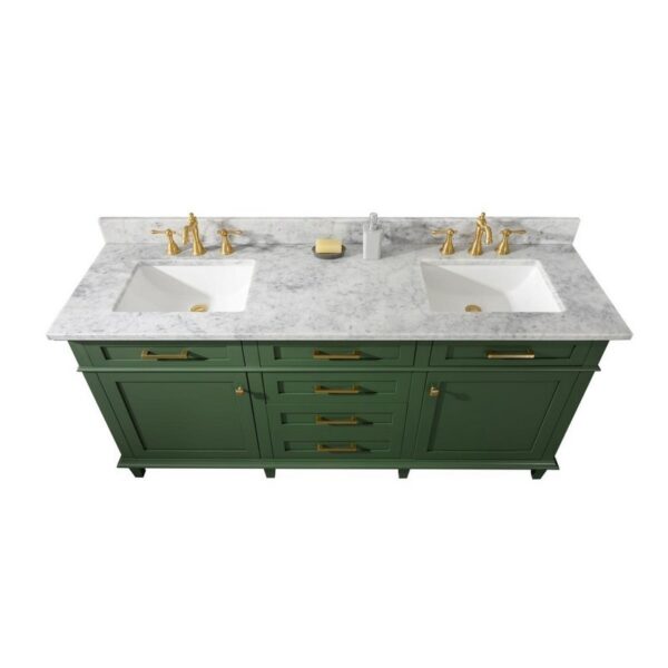 Legion Furniture WLF2272-VG 72 Inch Vogue Green Double Single Sink Vanity Cabinet with Carrara White Top