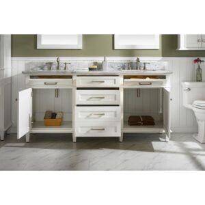 Legion Furniture WLF2272-W 72 Inch White Double Single Sink Vanity Cabinet with Carrara White Top