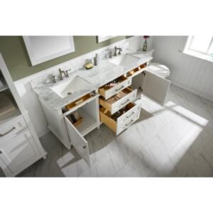 Legion Furniture WLF2272-W 72 Inch White Double Single Sink Vanity Cabinet with Carrara White Top