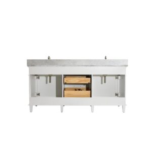 Legion Furniture WLF2272-W 72 Inch White Double Single Sink Vanity Cabinet with Carrara White Top