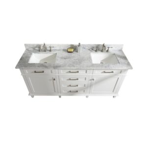 Legion Furniture WLF2272-W 72 Inch White Double Single Sink Vanity Cabinet with Carrara White Top