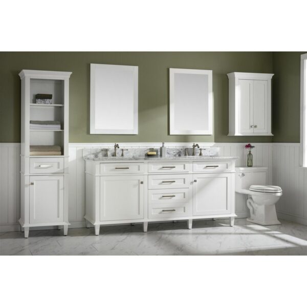 Legion Furniture WLF2272-W 72 Inch White Double Single Sink Vanity Cabinet with Carrara White Top