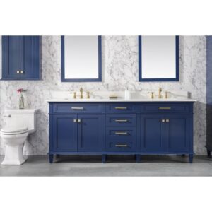 Legion Furniture WLF2280-B 80 Inch Blue Double Sink Vanity Cabinet with Carrara White Quartz Top