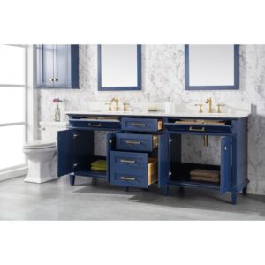 Legion Furniture WLF2280-B 80 Inch Blue Double Sink Vanity Cabinet with Carrara White Quartz Top