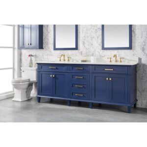 Legion Furniture WLF2280-B 80 Inch Blue Double Sink Vanity Cabinet with Carrara White Quartz Top