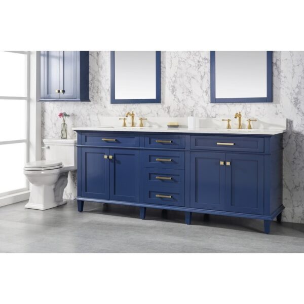 Legion Furniture WLF2280-B 80 Inch Blue Double Sink Vanity Cabinet with Carrara White Quartz Top