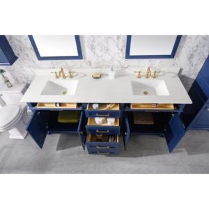 Legion Furniture WLF2280-B 80 Inch Blue Double Sink Vanity Cabinet with Carrara White Quartz Top