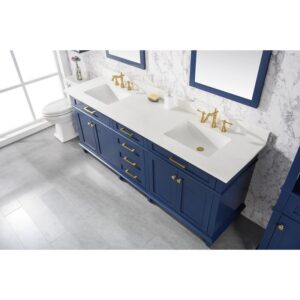 Legion Furniture WLF2280-B 80 Inch Blue Double Sink Vanity Cabinet with Carrara White Quartz Top