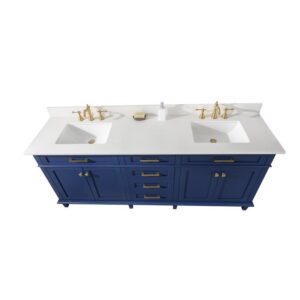 Legion Furniture WLF2280-B 80 Inch Blue Double Sink Vanity Cabinet with Carrara White Quartz Top