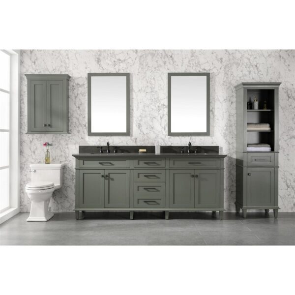 Legion Furniture WLF2280-PG 80 Inch Pewter Green Double Single Sink Vanity Cabinet with Blue Lime Stone Quartz Top