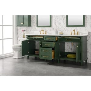 Legion Furniture WLF2280-VG 80 Inch Vogue Green Double Single Sink Vanity Cabinet with Carrara White Quartz Top