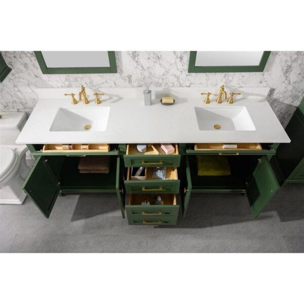 Legion Furniture WLF2280-VG 80 Inch Vogue Green Double Single Sink Vanity Cabinet with Carrara White Quartz Top