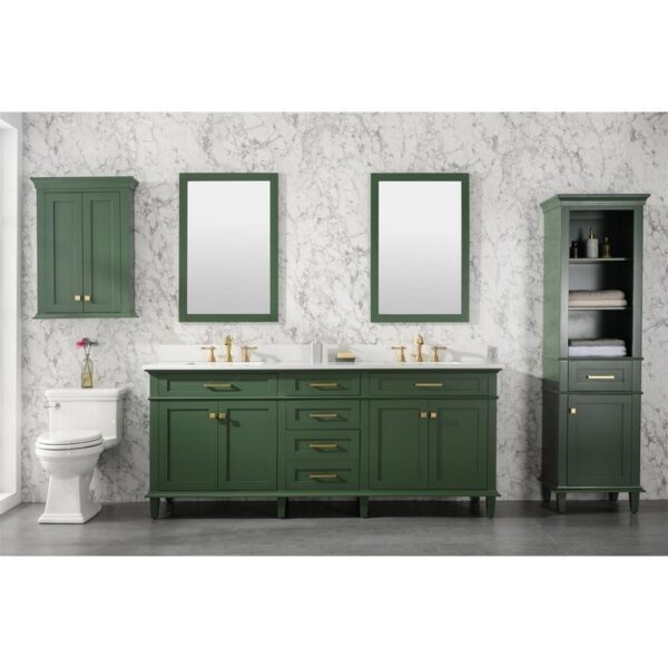 Legion Furniture WLF2280-VG 80 Inch Vogue Green Double Single Sink Vanity Cabinet with Carrara White Quartz Top