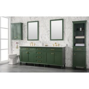 Legion Furniture WLF2280-VG 80 Inch Vogue Green Double Single Sink Vanity Cabinet with Carrara White Quartz Top