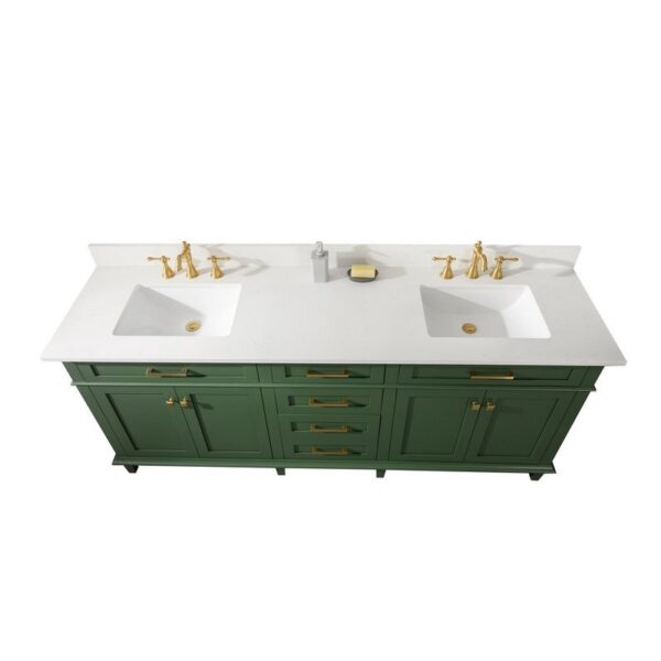 Legion Furniture WLF2280-VG 80 Inch Vogue Green Double Single Sink Vanity Cabinet with Carrara White Quartz Top