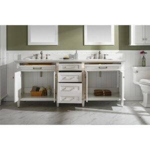 Legion Furniture WLF2280-W 80 Inch White Double Single Sink Vanity Cabinet with Carrara White Quartz Top