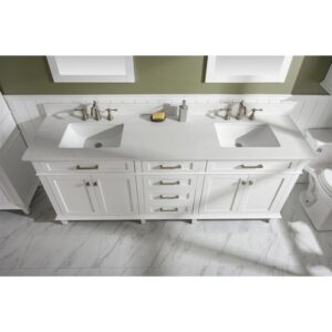 Legion Furniture WLF2280-W 80 Inch White Double Single Sink Vanity Cabinet with Carrara White Quartz Top