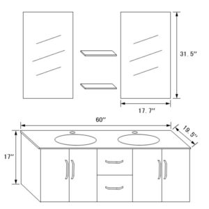 Legion Furniture WT9001D 60 Inch Vanity Set with Mirror in Espresso, No Faucet