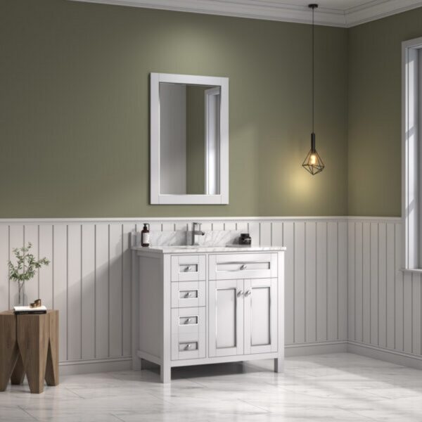 Legion Furniture WV2236 36 Inch Freestanding Single Sink Bathroom Vanity with Carrara White Marble Top