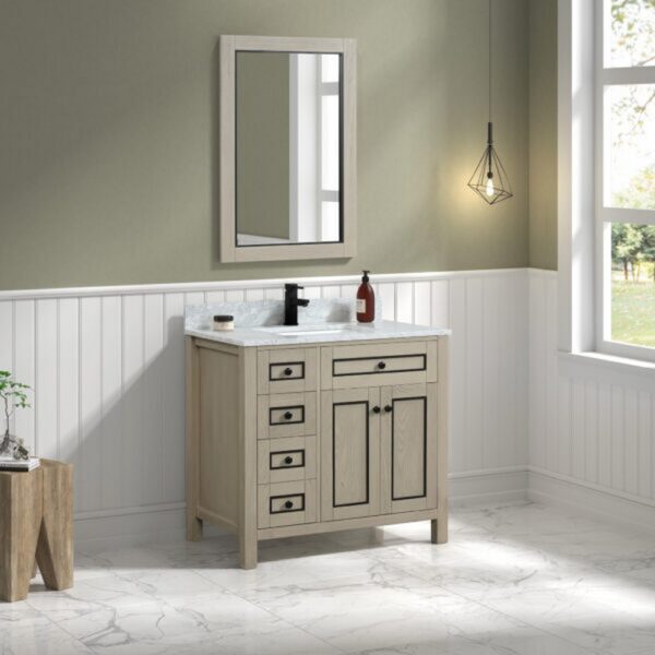 Legion Furniture WV2236 36 Inch Freestanding Single Sink Bathroom Vanity with Carrara White Marble Top