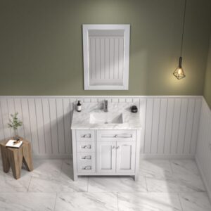 Legion Furniture WV2236 36 Inch Freestanding Single Sink Bathroom Vanity with Carrara White Marble Top