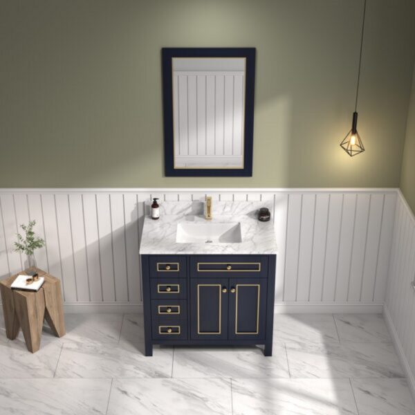 Legion Furniture WV2236 36 Inch Freestanding Single Sink Bathroom Vanity with Carrara White Marble Top