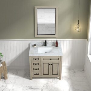 Legion Furniture WV2236 36 Inch Freestanding Single Sink Bathroom Vanity with Carrara White Marble Top