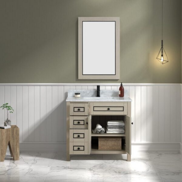 Legion Furniture WV2236 36 Inch Freestanding Single Sink Bathroom Vanity with Carrara White Marble Top