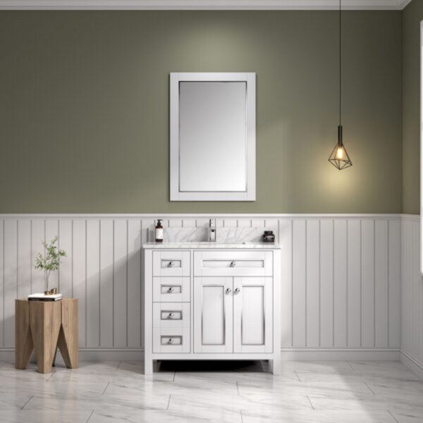 Legion Furniture WV2236 36 Inch Freestanding Single Sink Bathroom Vanity with Carrara White Marble Top