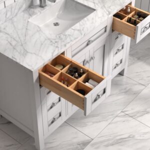 Legion Furniture WV2248 48 Inch Freestanding Single Sink Bathroom Vanity with Carrara White Marble Top