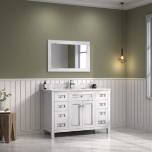 Legion Furniture WV2248 48 Inch Freestanding Single Sink Bathroom Vanity with Carrara White Marble Top