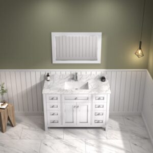 Legion Furniture WV2248 48 Inch Freestanding Single Sink Bathroom Vanity with Carrara White Marble Top