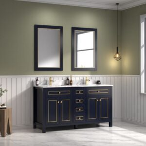 Legion Furniture WV2260 60 Inch Freestanding Double Sink Bathroom Vanity with Carrara White Marble Top