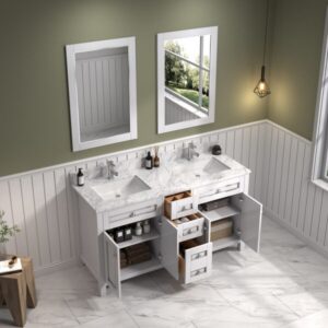 Legion Furniture WV2260 60 Inch Freestanding Double Sink Bathroom Vanity with Carrara White Marble Top