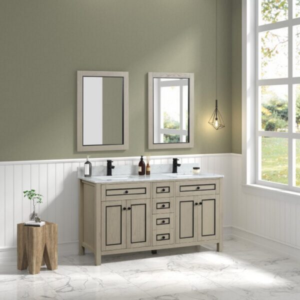 Legion Furniture WV2260 60 Inch Freestanding Double Sink Bathroom Vanity with Carrara White Marble Top