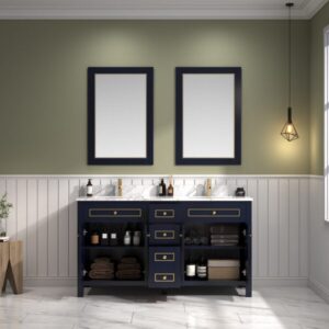 Legion Furniture WV2260 60 Inch Freestanding Double Sink Bathroom Vanity with Carrara White Marble Top