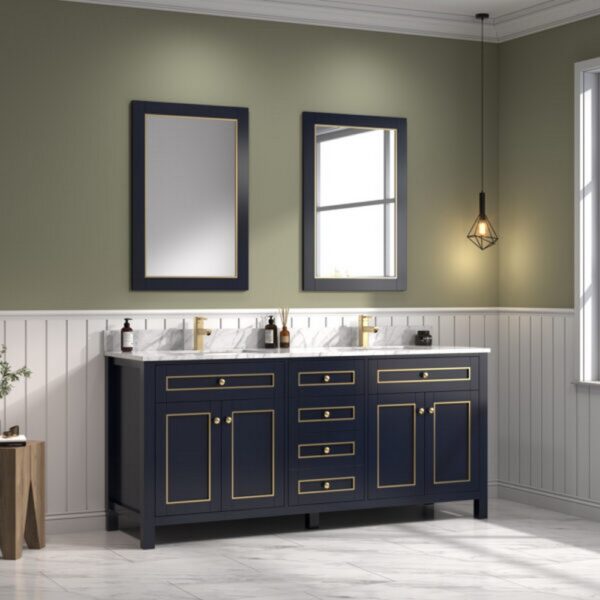 Legion Furniture WV2272 72 Inch Freestanding Double Sink Bathroom Vanity with Carrara White Marble Top