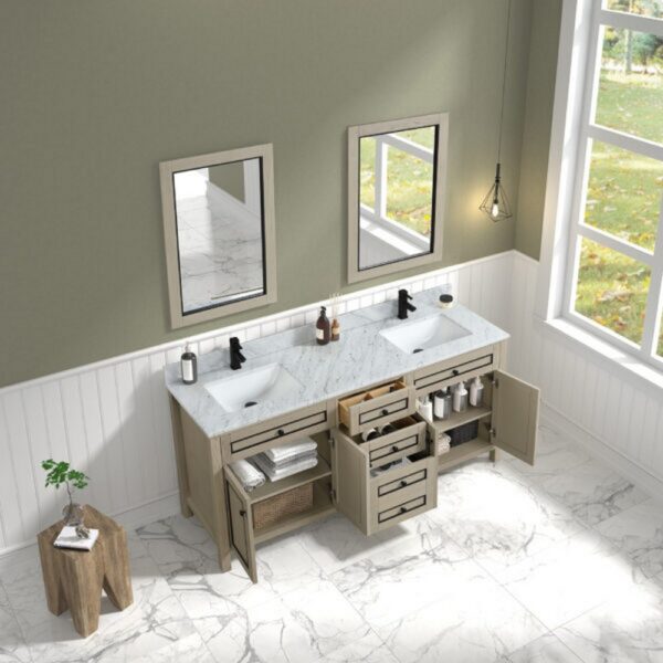 Legion Furniture WV2272 72 Inch Freestanding Double Sink Bathroom Vanity with Carrara White Marble Top