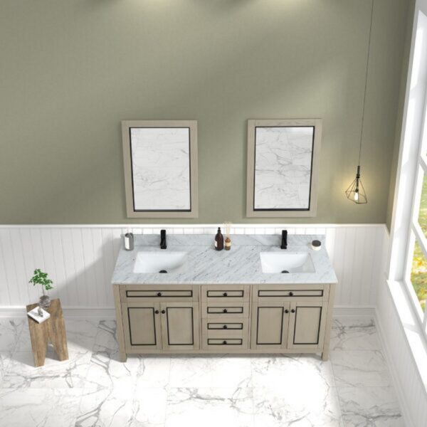 Legion Furniture WV2272 72 Inch Freestanding Double Sink Bathroom Vanity with Carrara White Marble Top