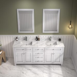 Legion Furniture WV2272 72 Inch Freestanding Double Sink Bathroom Vanity with Carrara White Marble Top