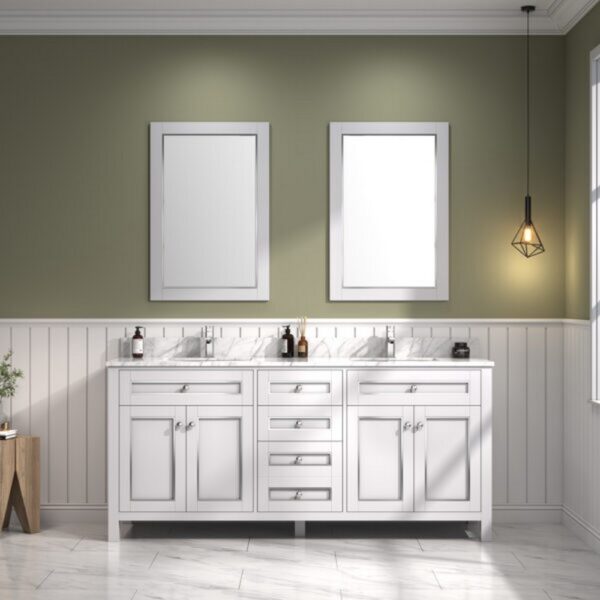 Legion Furniture WV2272 72 Inch Freestanding Double Sink Bathroom Vanity with Carrara White Marble Top