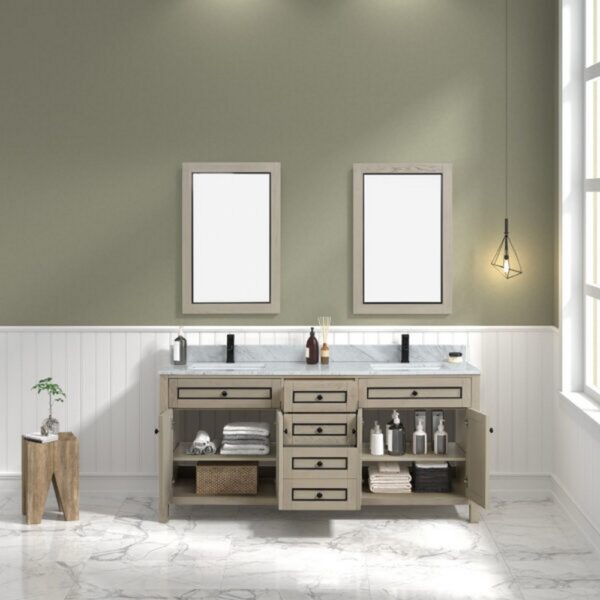 Legion Furniture WV2272 72 Inch Freestanding Double Sink Bathroom Vanity with Carrara White Marble Top