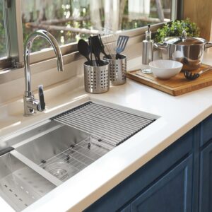 Nantucket ZR-PS-3220-16 Pro Series 32 Inch Large Prep Station Single Undermount Bowl Stainless Steel Kitchen Sink