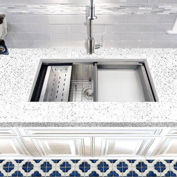 Nantucket Sinks ZR-PS-3620-16 Pro Series 36 Inch Large Prep Station Single Bowl Undermount Stainless Steel Kitchen Sink with Compatible Accessories