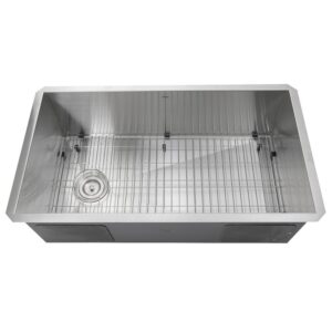 Nantucket Sinks ZR3218-OSD Pro Series 32 Inch Large Rectangle Single Bowl Undermount Small Radius Stainless Steel Kithcen Sink